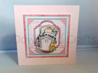 5" Square Baby Girl in Crib Card