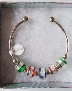 Silver Striped Bead Paula Cuff Bracelet