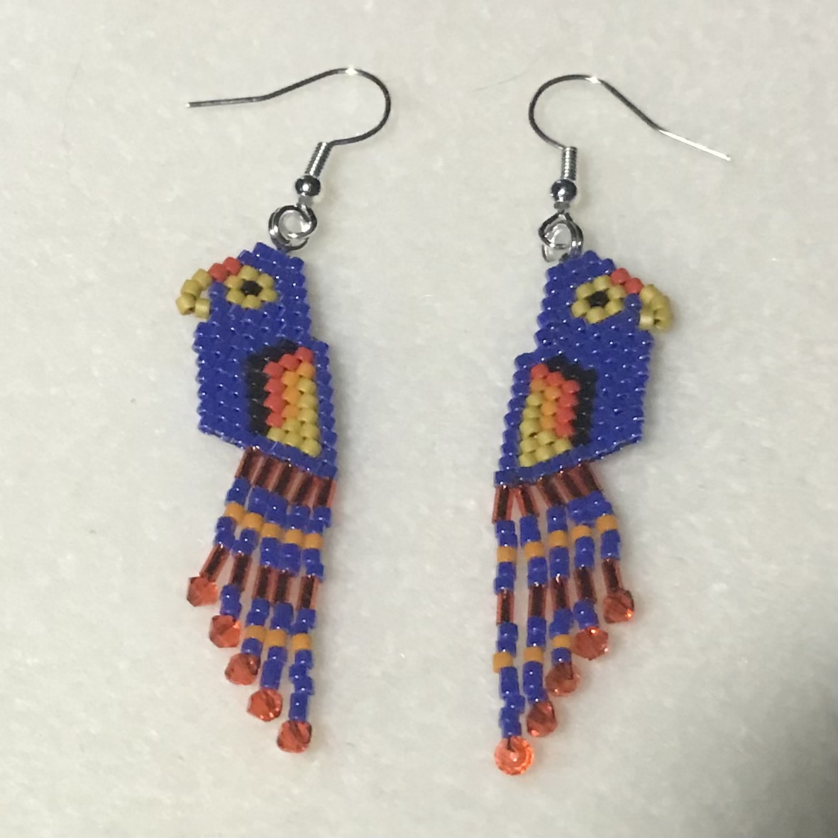 Parrot Fringe Earrings Blue