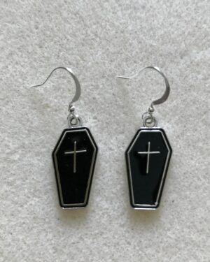 Coffin Charm Earrings Black