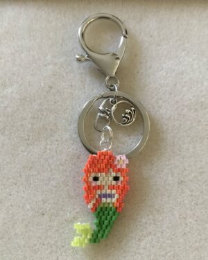 Hand Stitched Mermaid Keyring with Orange Hair